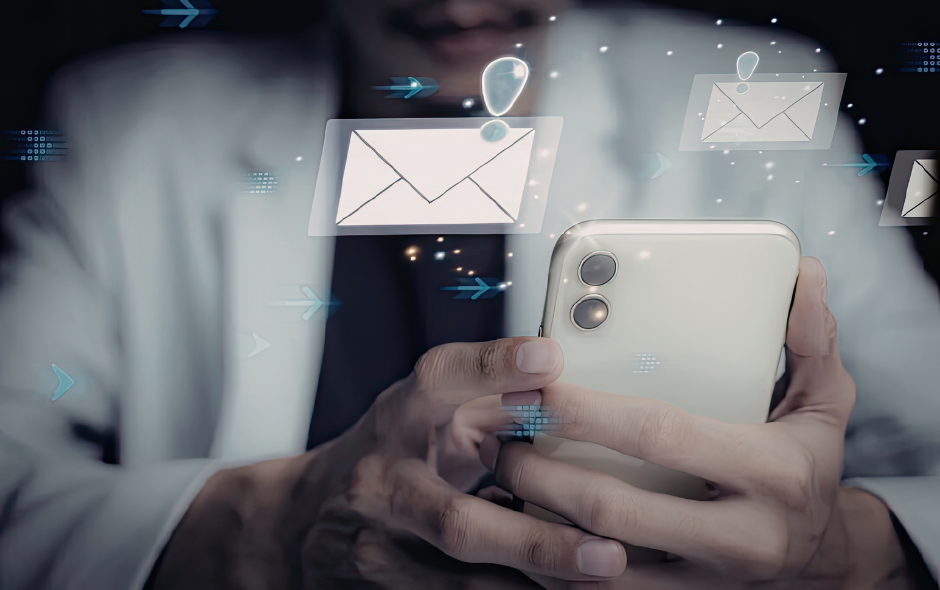 A man holding his phone, with notifications reflecting the always-on culture.
